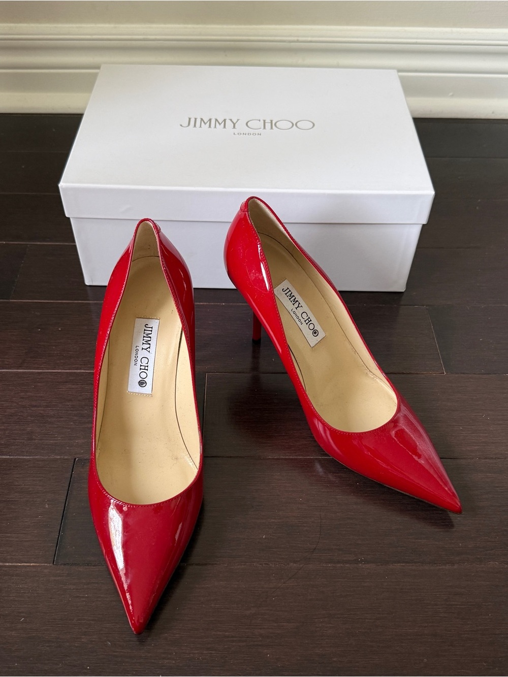 Jimmy Choo Red Patent Leather Pointed-Toe Stiletto Pumps